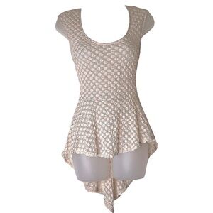 Y2K Lovely 153 Polka Dot Mesh Peplum Ruffle High Low Tail Top Blush Coquette